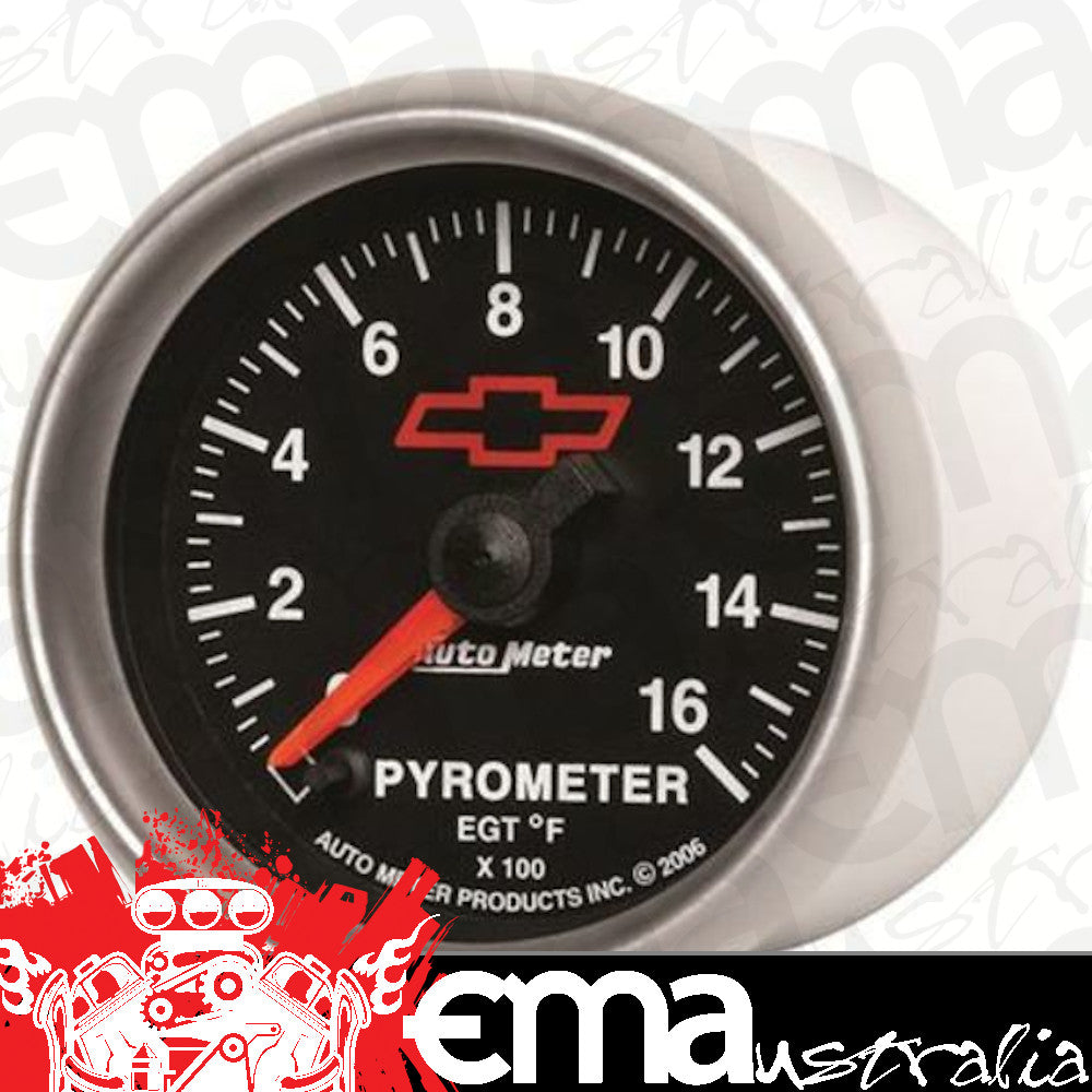 AutoMeter 3644-00406 GAUGE, PYROMETER (EGT), 2 1/16", 1600?F, STEPPER MOTOR, CHEVY RED BOWTIE, BLACK