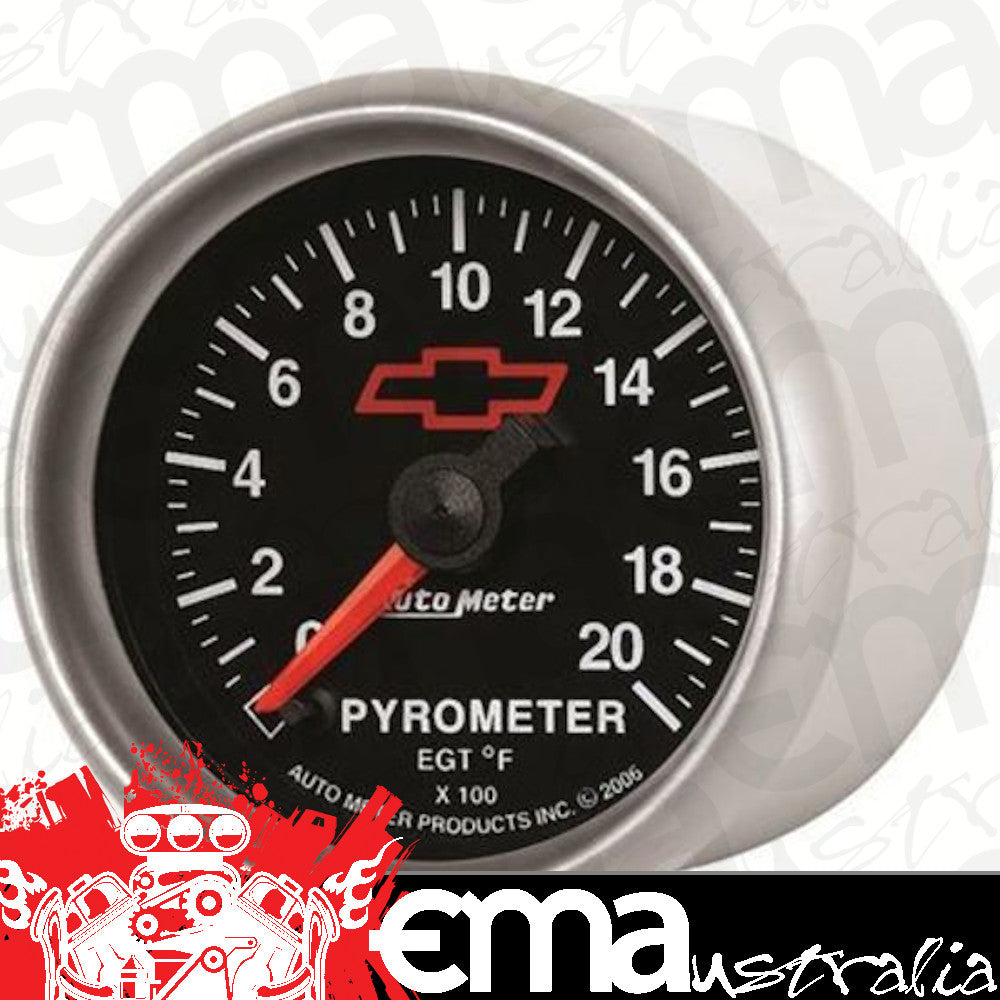 AutoMeter AU3645-00406 Chev Bow-Tie Pyrometer Gauge 2-1/16" Black Dial Full Sweep Elecal 0-2000???úF
