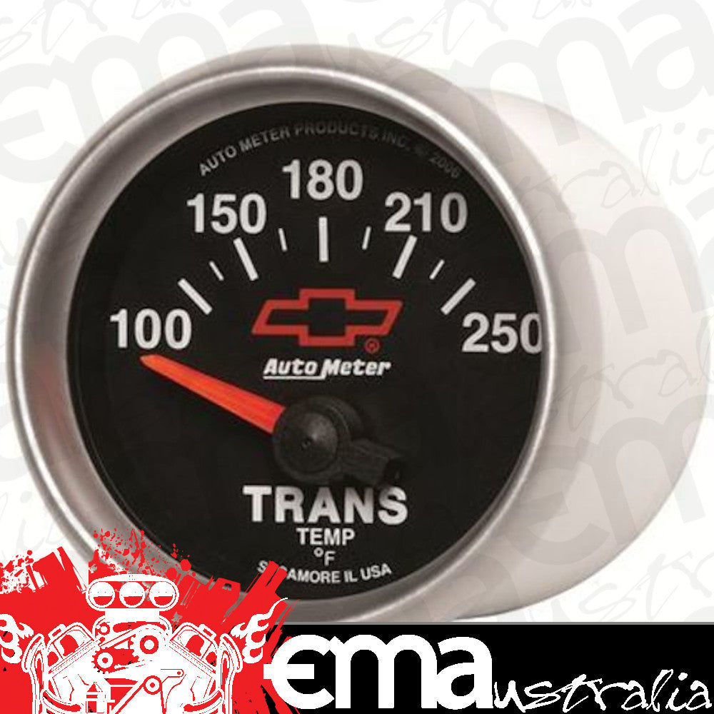 AutoMeter AU3649-00406 Chev Bow-Tie Trans Temperature Gauge 2-1/16" Black Dial Short Sweep Elecal 100-250???úF