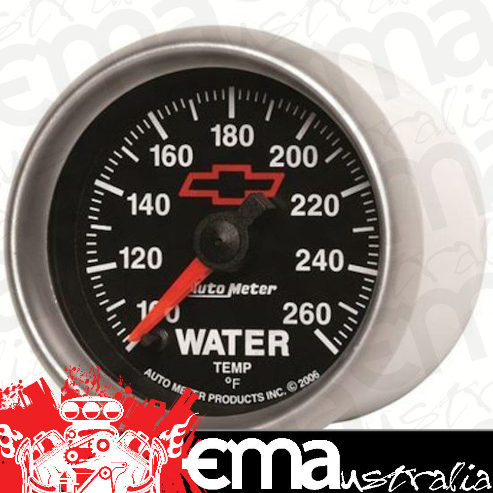 AutoMeter AU3655-00406 Chev Bow-Tie Water Temperature Gauge 2-1/16" Black Dial Full Sweep Elecal 100-260Ç÷F
