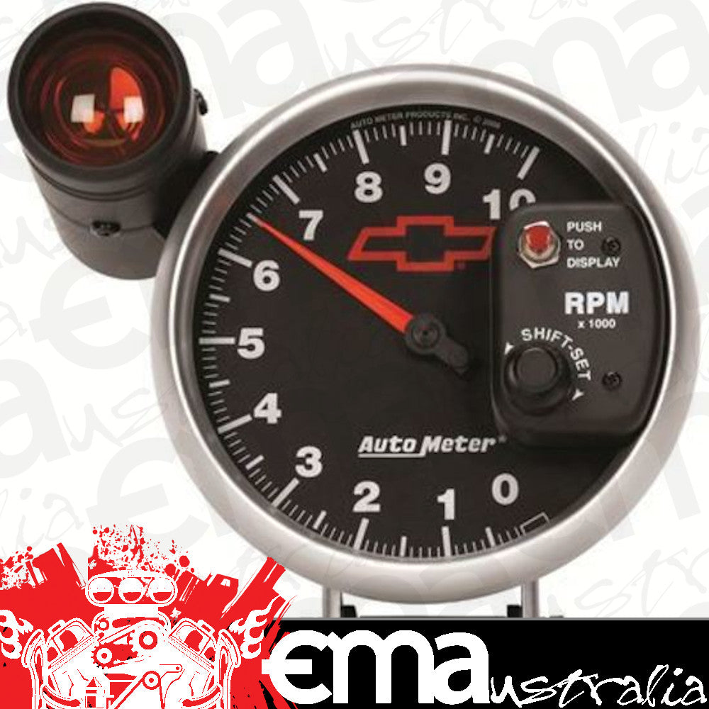 AutoMeter 3699-00406 GAGE, TACH, 5", 10K RPM, PED W/ EXT. SHIFT-LITE, CHEVY RED BOWTIE, BLACK