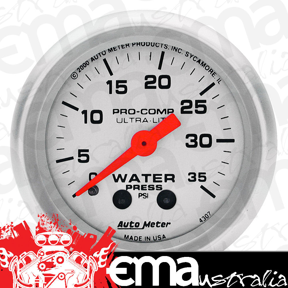 AutoMeter AU4307 Ultra-Lite Water Pressure Gauge 2-1/16" Full Sweep Mech 0-35 PSI