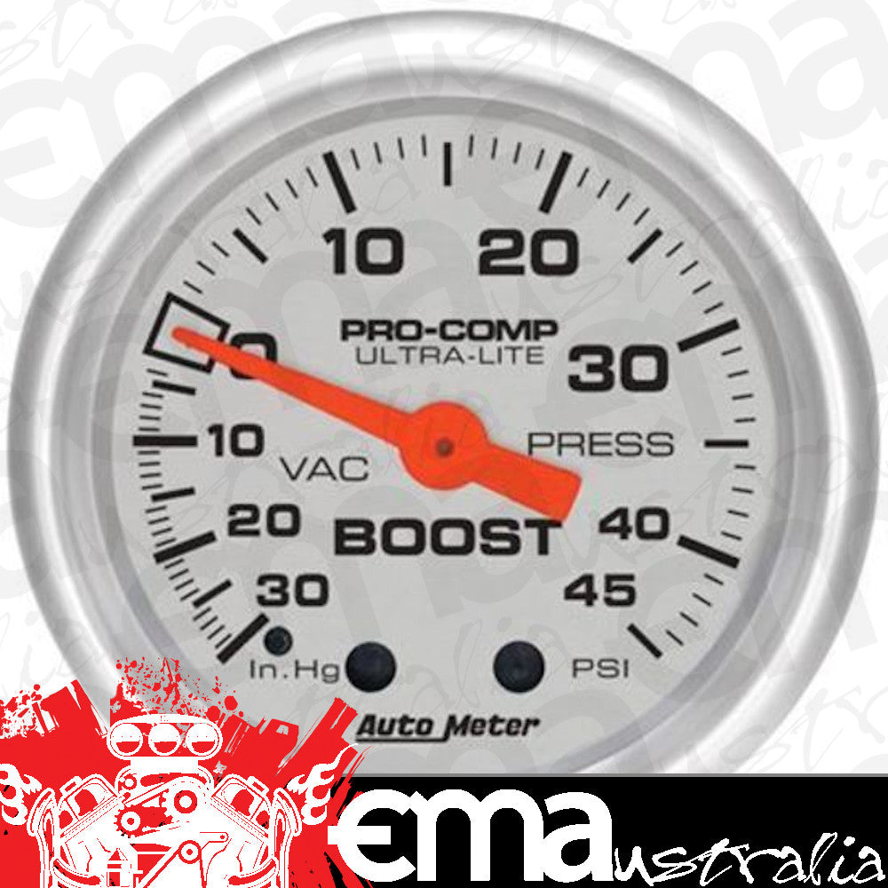 AutoMeter AU4308 Ultra-Lite Boost/Vacuum Gauge 2-1/16" Full Sweep Mech 30 In. Hg/45 PSI