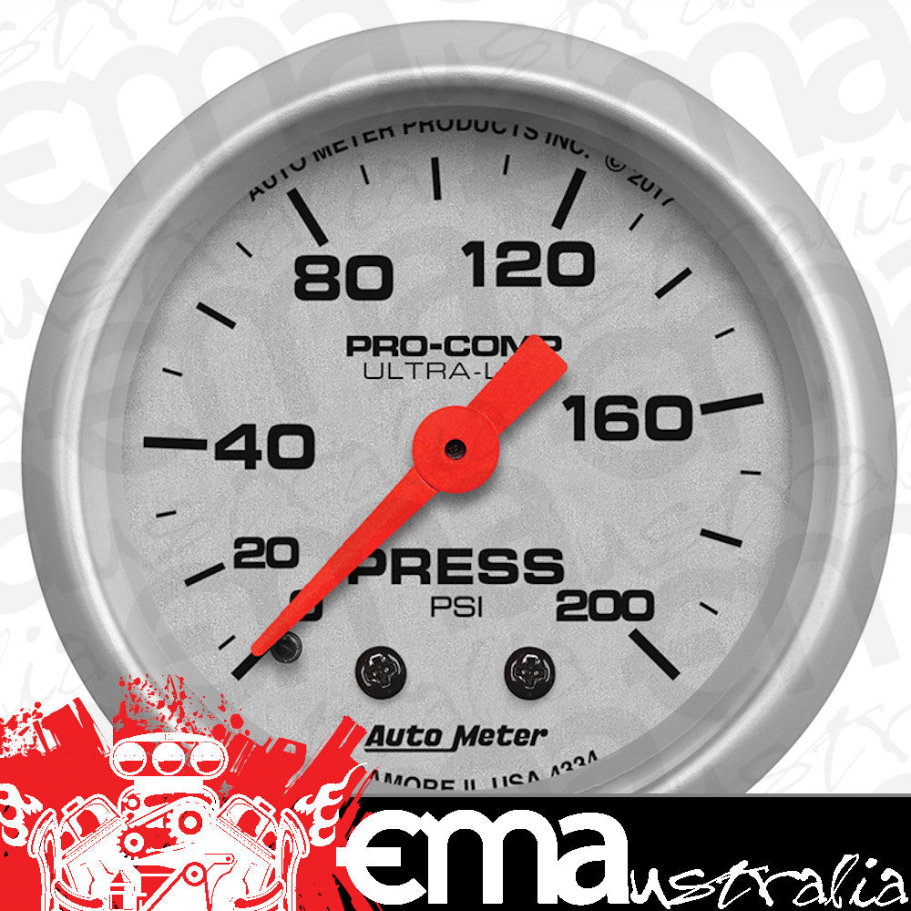 AutoMeter 4334 2-1/16" PRESSURE, 0-200 PSI, ULTRA-LITE