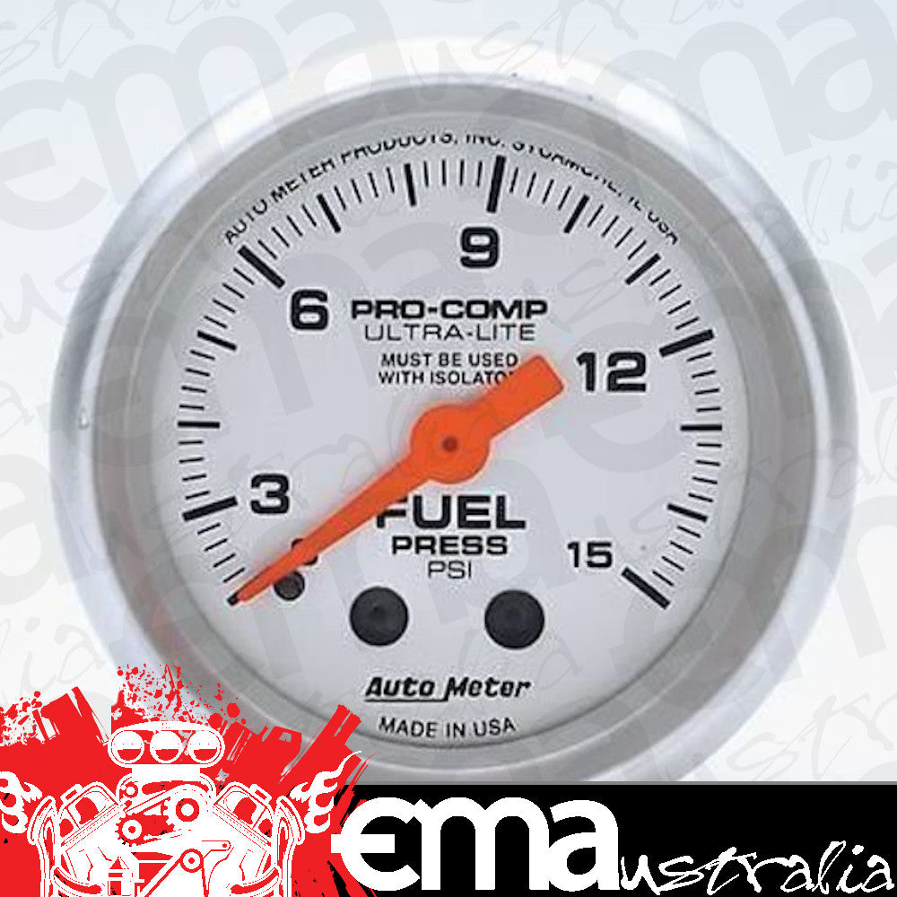 AutoMeter AU4362 Ultra-Lite 2-1/16" Elec Fuel Pressure Gauge 0-15PSI W/Memory