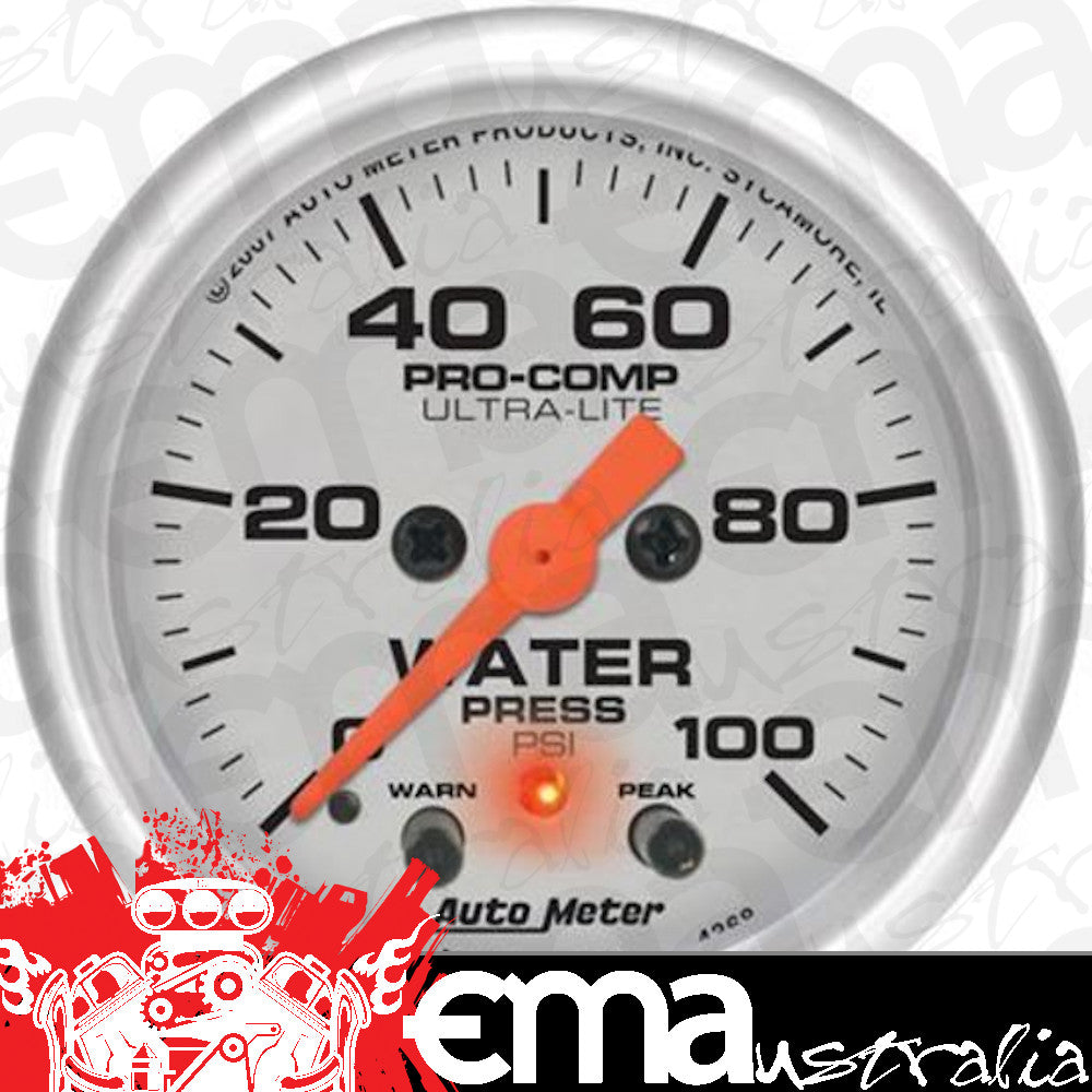 AutoMeter 4368 2-1/16" WATER PRESSURE, 0-100 PSI, ULTRA-LITE