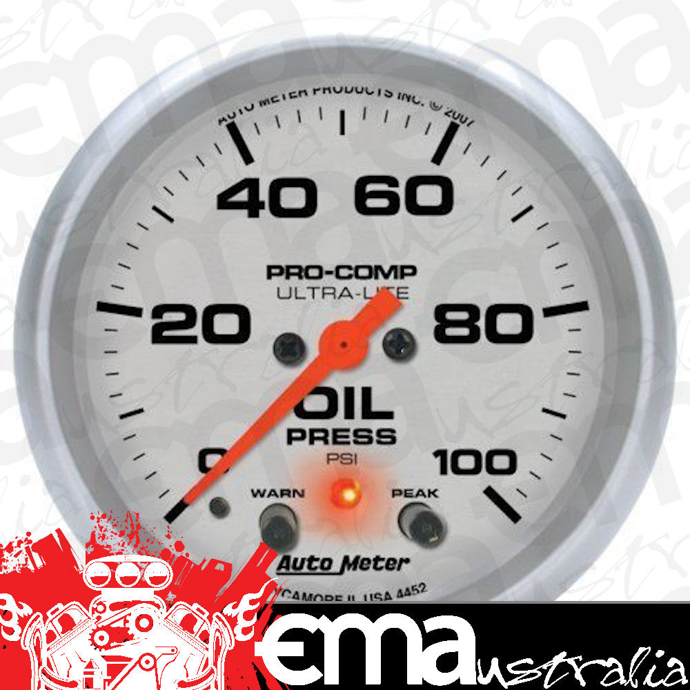 AutoMeter AU4452 Ultra-Lite 2-5/8" Oil Pressure Gauge 0-100PSI Memory & Warning