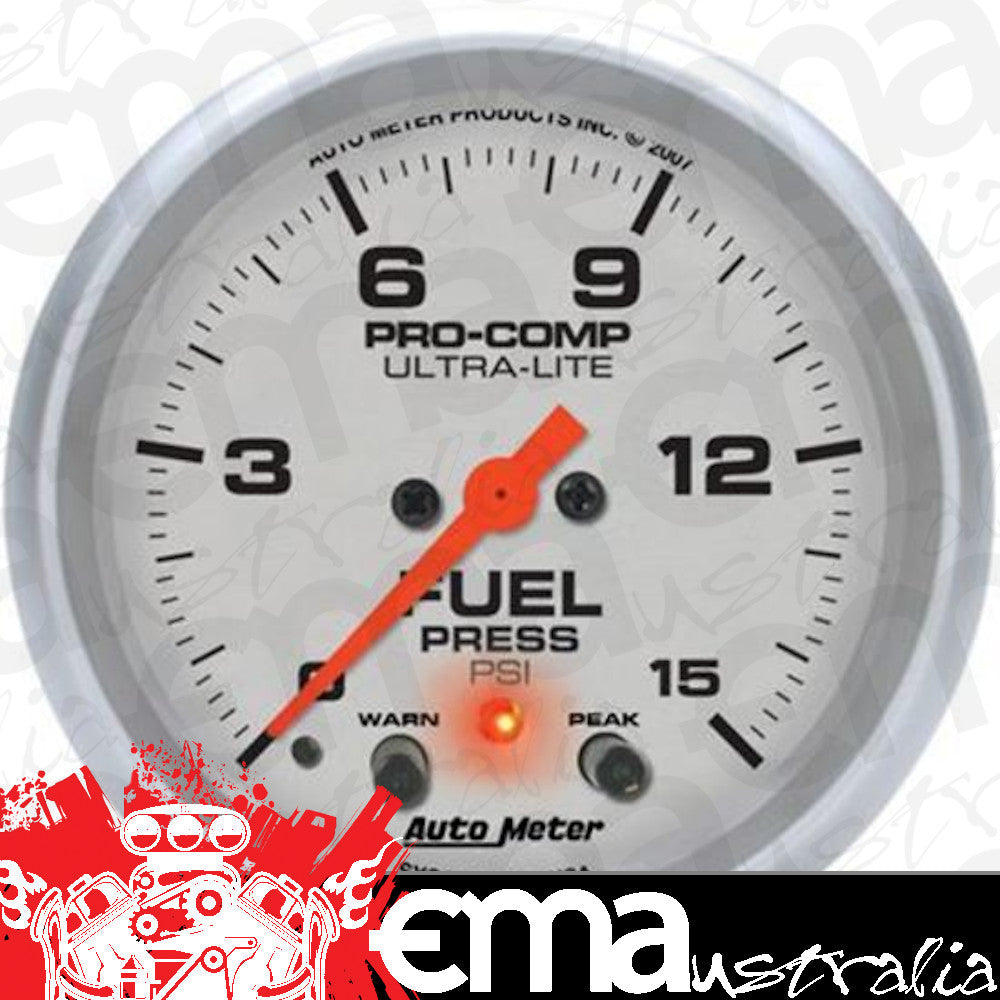 AutoMeter AU4470 Ultra-Lite Fuel Pressure Gauge 2-5/8" Full Sweep Elec Peak Memory And Warning 0-15 PSI