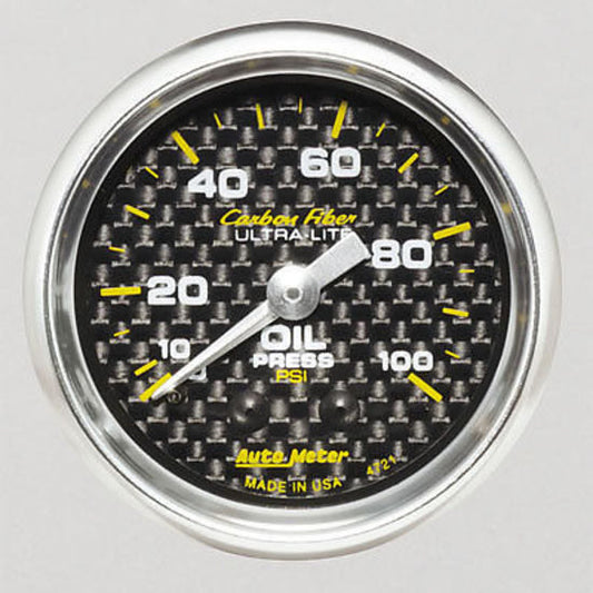 AutoMeter AU4721 Carbon Fiber Oil Press Gauge 2-1/6" 100 PSI