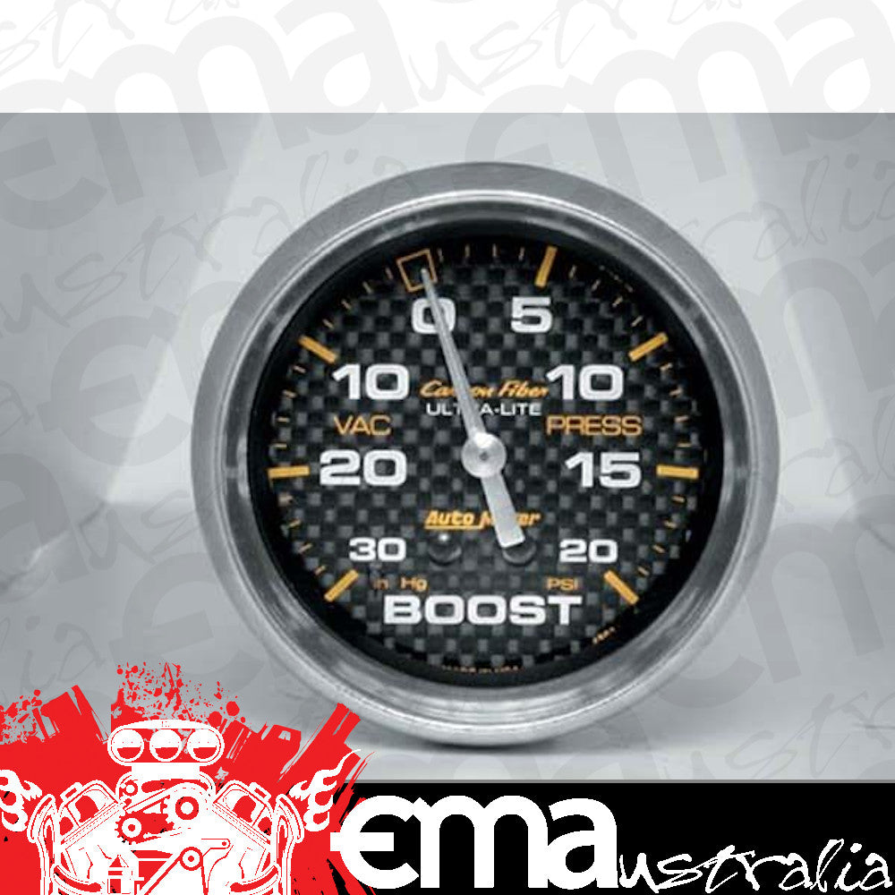 AutoMeter AU4801 Carbon Fiber 2-5/8" Mech Boost/Vacuum Gauge 30 In. Hg./20 PSI