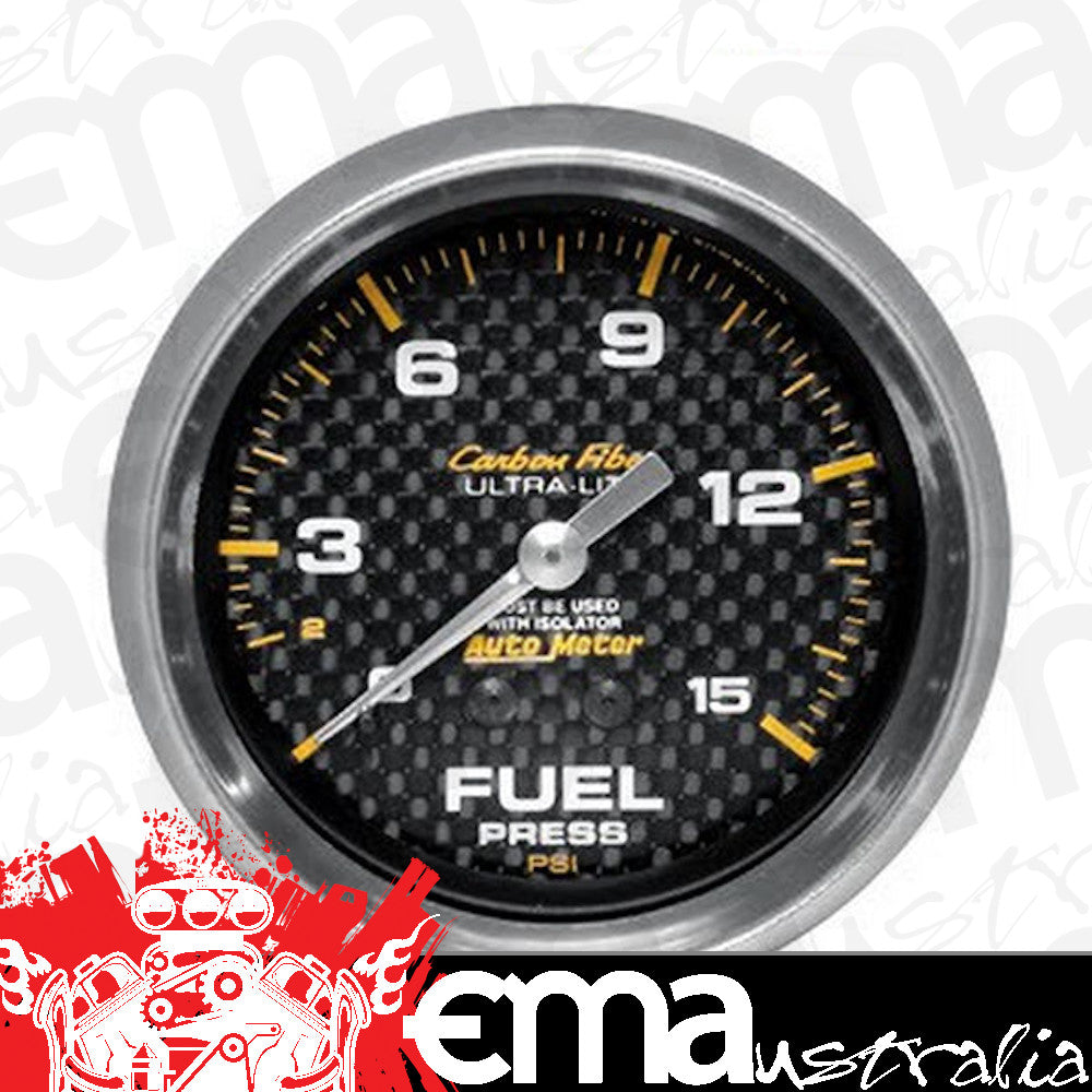 AutoMeter AU4811 Carbon Fiber 2-5/8" Mech Fuel Pressure Gauge 0-15 PSI