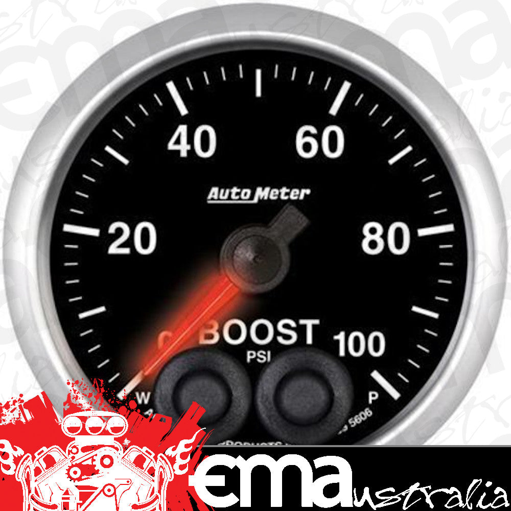 AutoMeter AU5606 Gauge Elite Boost Gauge 2-1/16" 0 - 100 PSI Incl. 1/8 In. Npt Sender 8 Ft. Wiring Harness