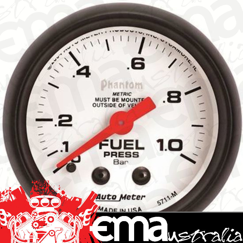 AutoMeter 5711-M GAUGE, FUEL PRESSURE, 2 1/16", 1.0BAR, MECHANICAL, PHANTOM