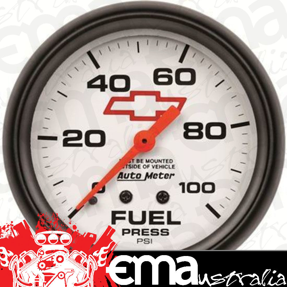 AutoMeter 5812-00406 GAUGE, FUEL PRESS, 2 5/8", 100PSI, MECHANICAL, CHEVY RED BOWTIE, WHITE