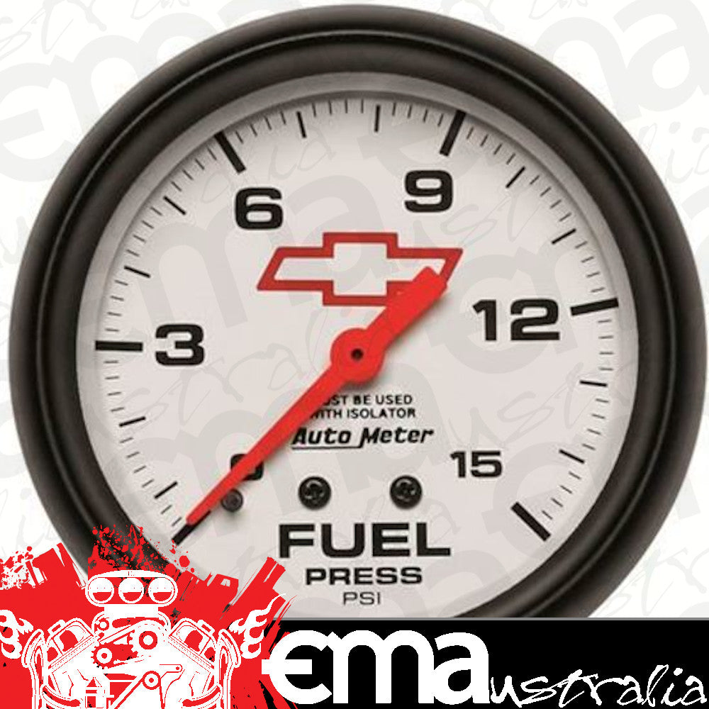 AutoMeter AU5813-00406 Chev Bow-Tie Fuel Pressure Gauge 2-5/8" White Dial Full Sweep Mech 0-15 PSI