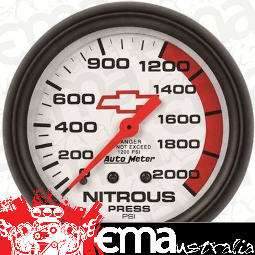 AutoMeter AU5828-00406 Chev Bow-Tie Nitrous Pressure Gauge 2-5/8" White Dial Full Sweep Mech 0-2000 PSI