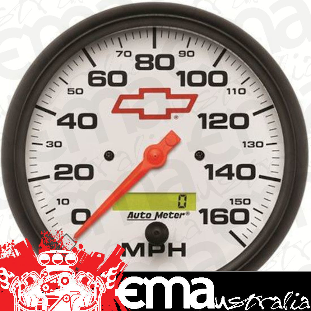 AutoMeter 5889-00406 GAUGE, SPEEDOMETER, 5", 160MPH, ELEC. PROGRAMMABLE, CHEVY RED BOWTIE, WHITE