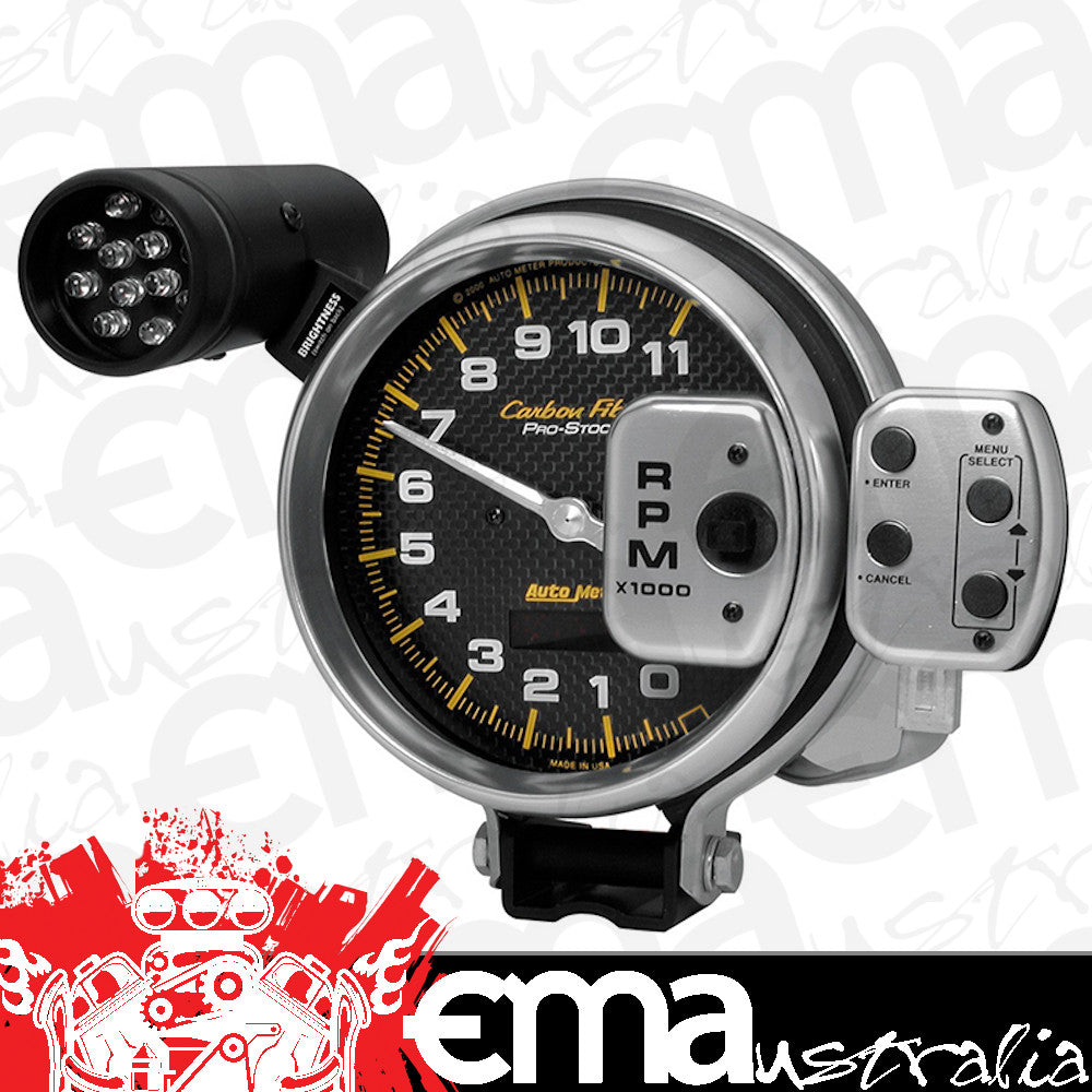 AutoMeter AU6836 Carbon Fiber Shift-Lite Tachometer 5" Pedestal Mount Memory 0-11 000 RPM