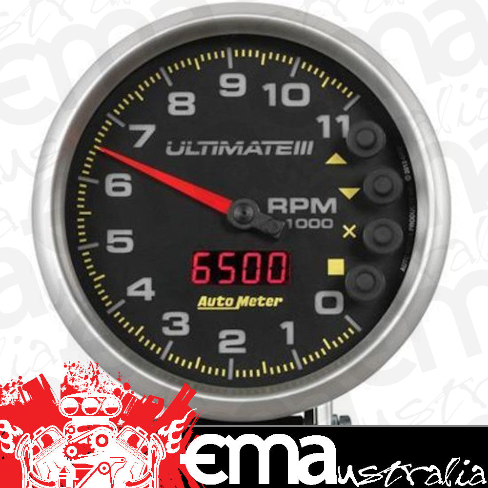 AutoMeter AU6888 Ultimate IIi Tachometer 0-11000 RPM 5 In. Black Face Memory Recall Analog Elecal