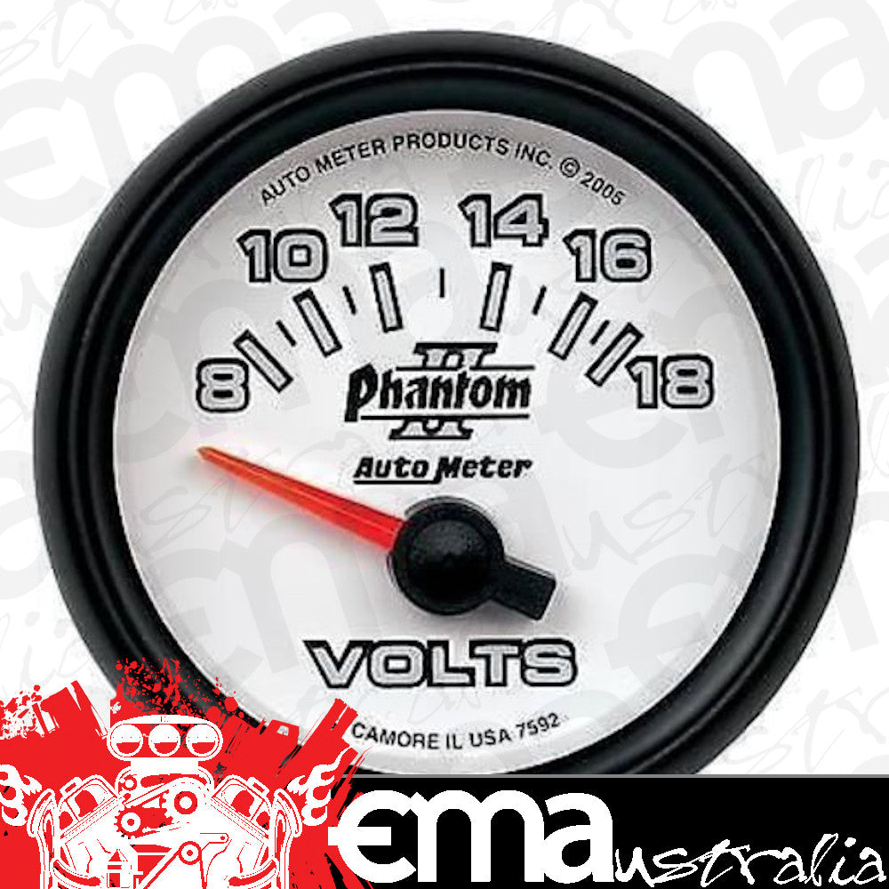 AutoMeter AU7592 Phantom II 2-1/6" Voltmeter Gauge 8-18 Volts