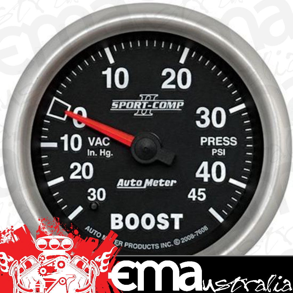AutoMeter 7608 2-5/8" BOOST/VACUUM, 30 IN HG/45 PSI, SPORT-COMP II