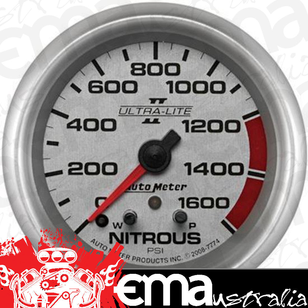 AutoMeter AU7774 Ultra-Lite II Nitrous Pressure 0-1600 PSI 2 5/8 In. Diameter Silver Face Analog Elecal