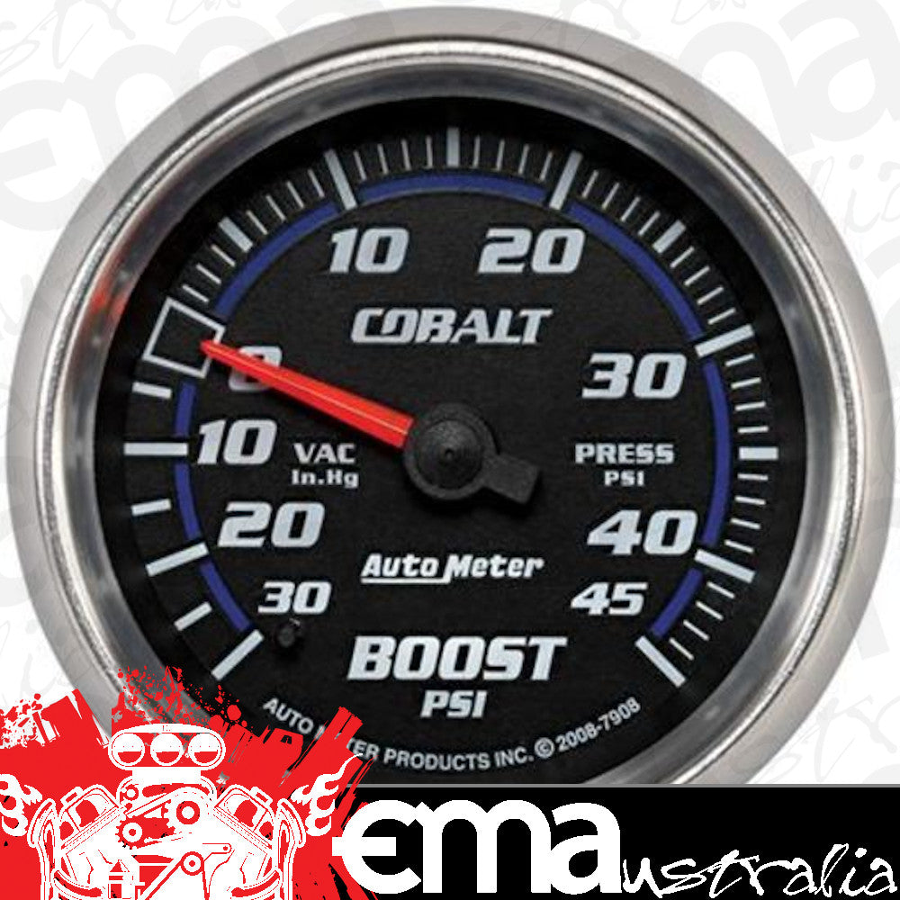 AutoMeter 7908 2-5/8" BOOST/VACUUM, 30 IN HG/45 PSI, COBALT
