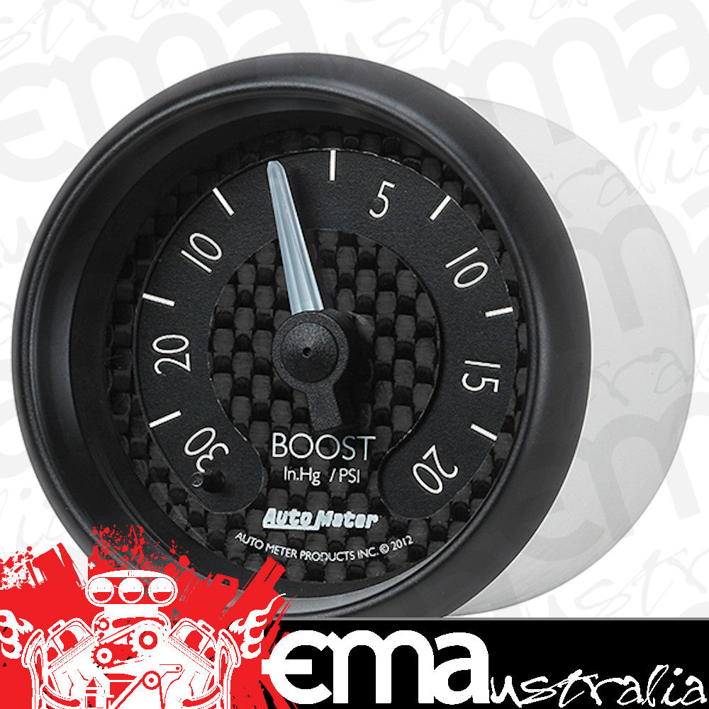 AutoMeter AU8001 GT Boost Gauge 2-1/16" Black Carbon Fiber Dial Full Sweep Mech 30 In Hg / 20 PSI