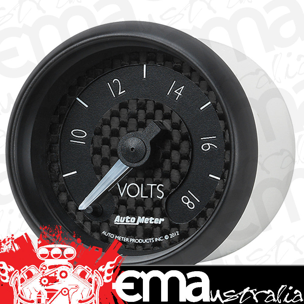 AutoMeter AU8091 GT Voltmeter Gauge 2-1/16" Black Dial Full Sweep Elecal 8-18 Volts