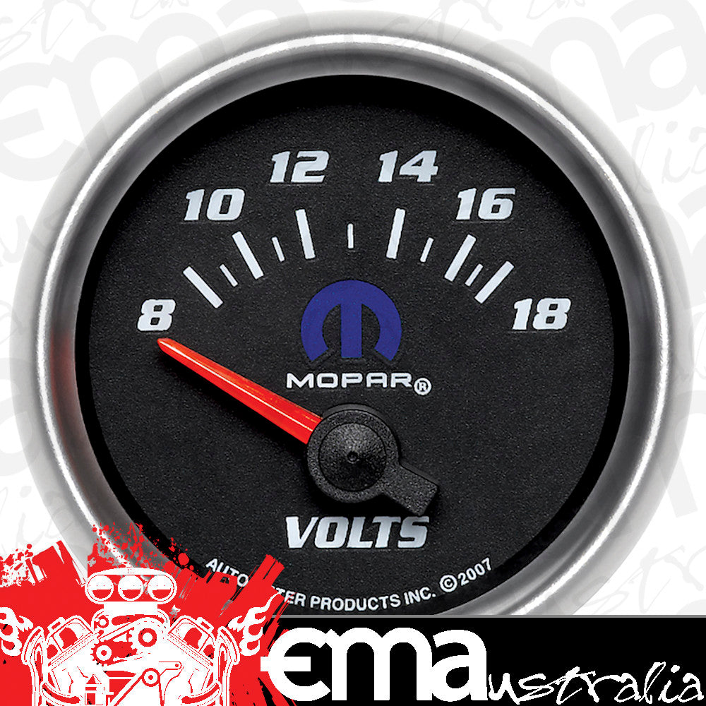 AutoMeter AU880021 Mopar Voltmeter Gauge 2-1/16" Black Dial/Silver Bezel Short Sweep Elecal 8-18 Volts