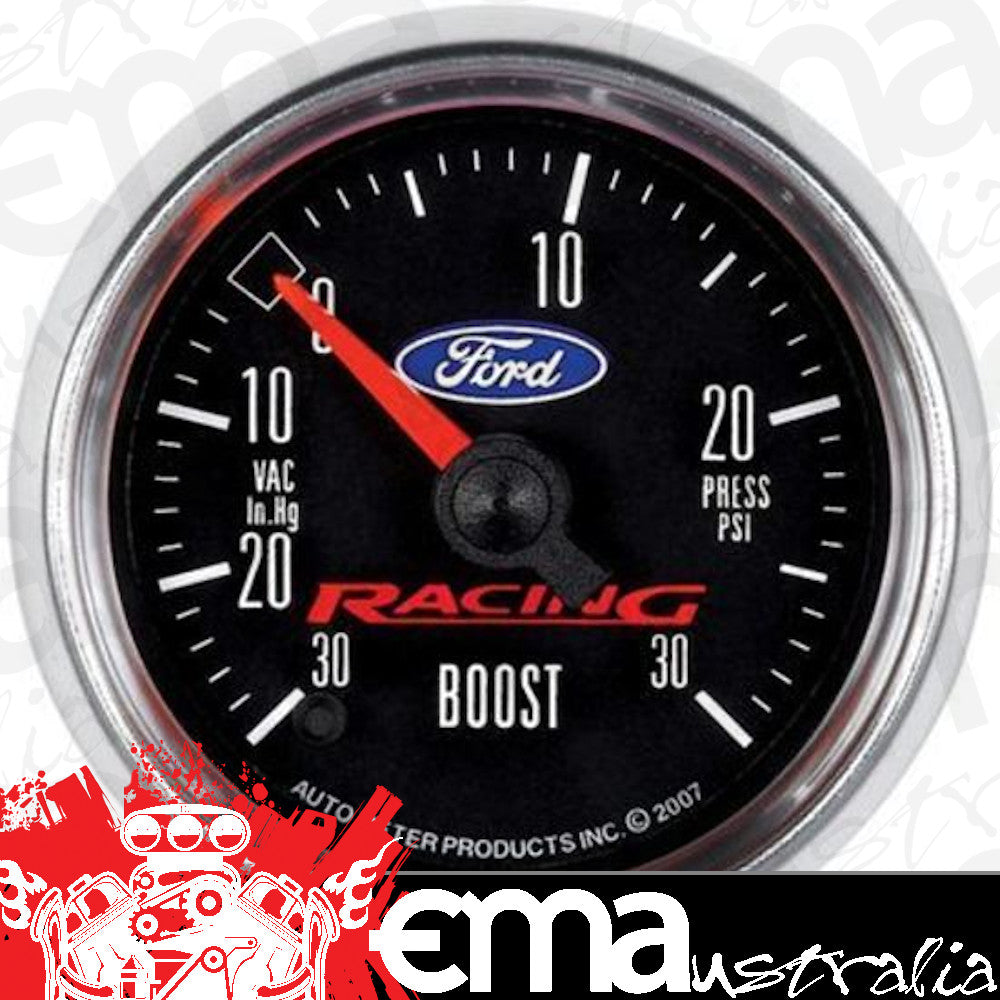 AutoMeter AU880074 Ford Racing Boost/Vacuum Gauge 2-1/16" Black Dial Full Sweep Elec 30 In Hg.-Vac./30 PSI