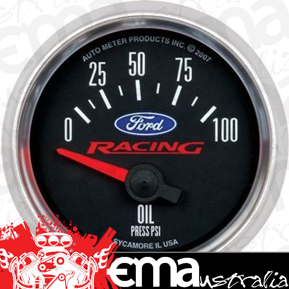 AutoMeter AU880076 Ford Racing Oil Pressure Gauge 2-1/16" Black Dial Short Sweep Elec 0-100 PSI