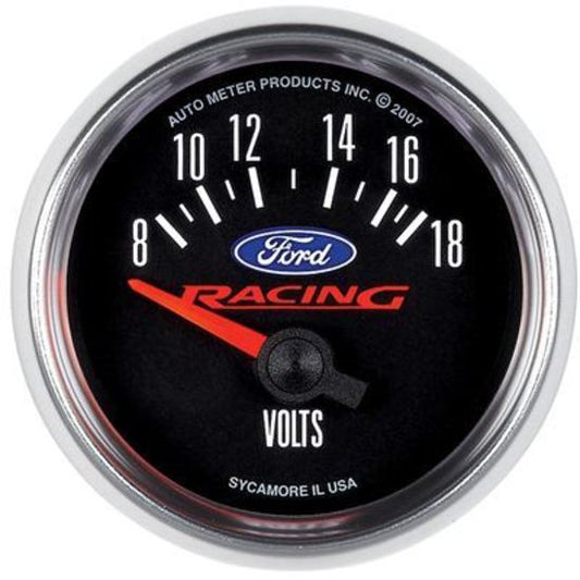 AutoMeter AU880081 Ford Racing Voltmeter Gauge 2-1/16" Black Dial Short Sweep Elec 8-18 Volts