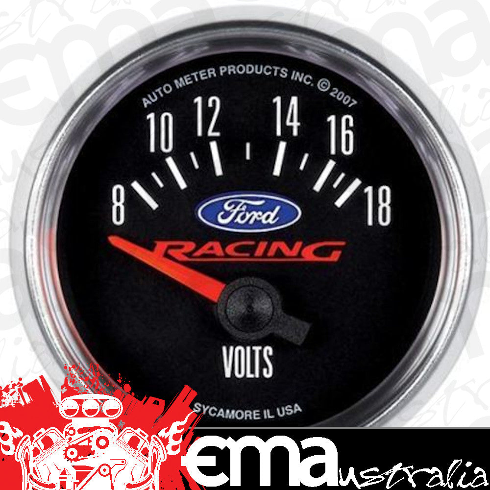 AutoMeter AU880081 Ford Racing Voltmeter Gauge 2-1/16" Black Dial Short Sweep Elec 8-18 Volts