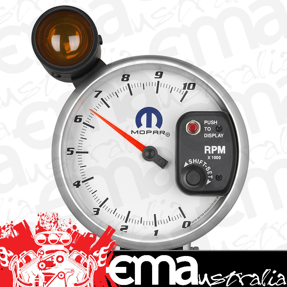 AutoMeter AU880248 Mopar Monster Tachometer 5" White Dial/Silve Bezel Pedestal Mount Shift-Lite 0-10 000 RPM