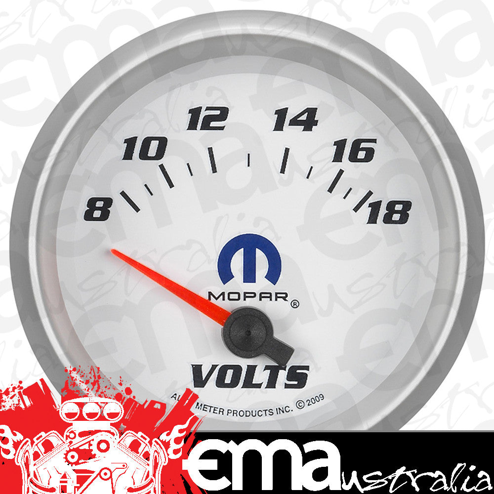 AutoMeter AU880252 Mopar Voltmeter Gauge 2-1/16" White Dial/Silver Bezel Short Sweep Elecal 8-18 Volts