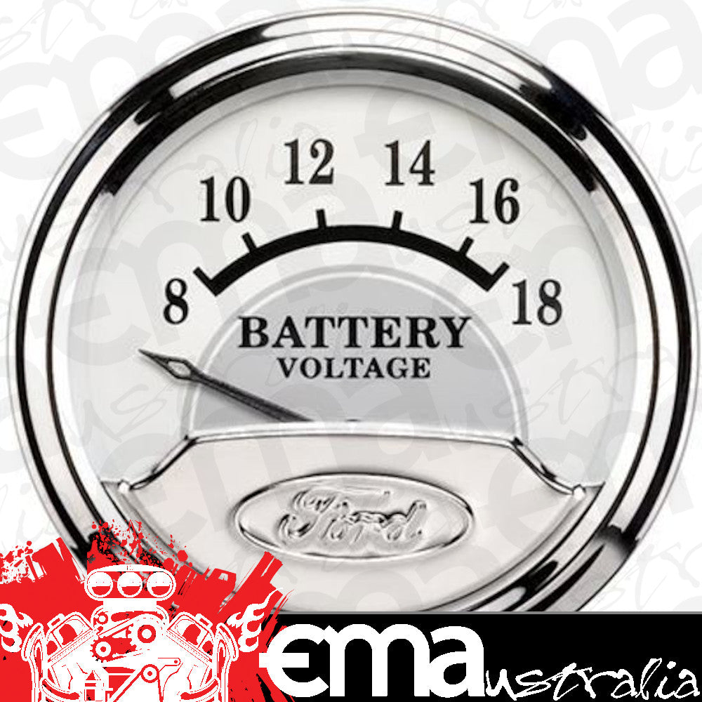 AutoMeter AU880354 Ford Racing Analog Voltmeter 8-18 V 2-1/16" White/Gray Face Elecal