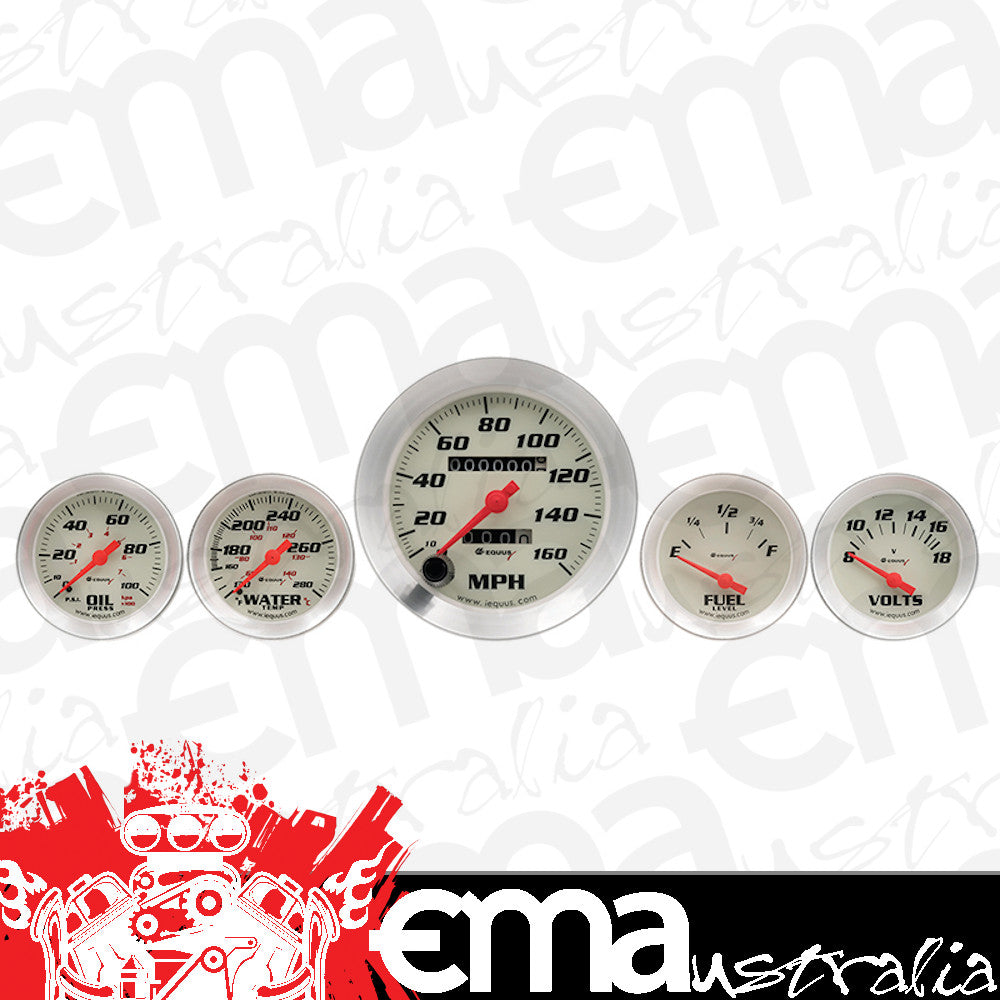 Autometer Equus AUE8500 5 Gauge Kit White Mech Speedo,Fuel,Water Temp,Oil,Volts