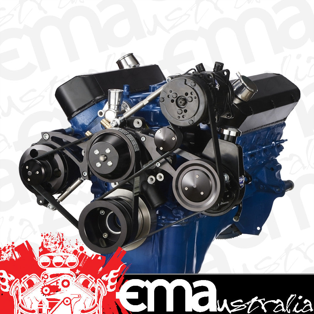 CVF B-302-SERPENTINE-AC-ALL Stealth Black Ford 289-302-351W Serpentine Conversion Kit - Alternator Power Steering & A/C - All Inclusive
