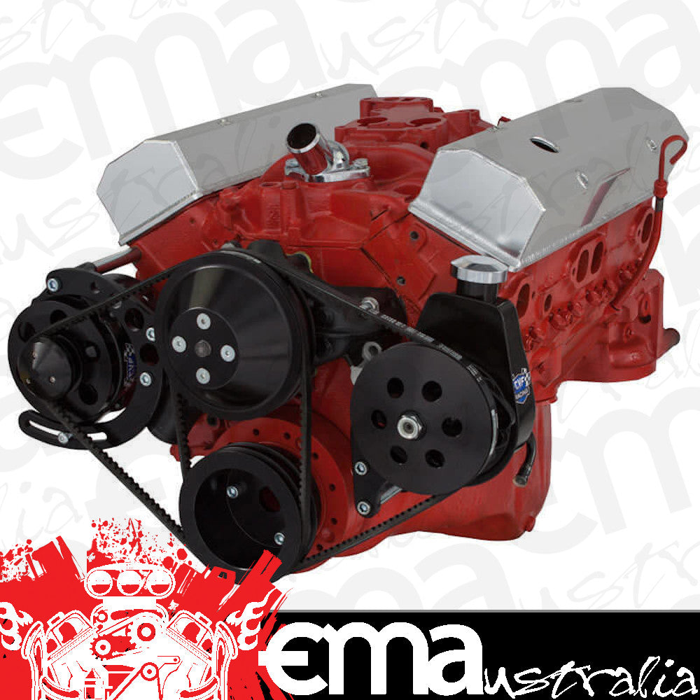 CVF B-350-PS-SYSTEM-C-LWP Black Chevy Small Block V-Belt System - Alternator & Power Steering LWP