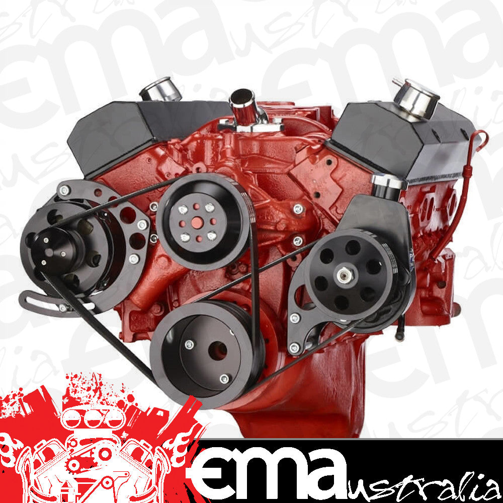 CVF B-350-SERPENTINE-PS-C Black Chevy Small Block Serpentine Conversion - Power Steering Long Water Pump