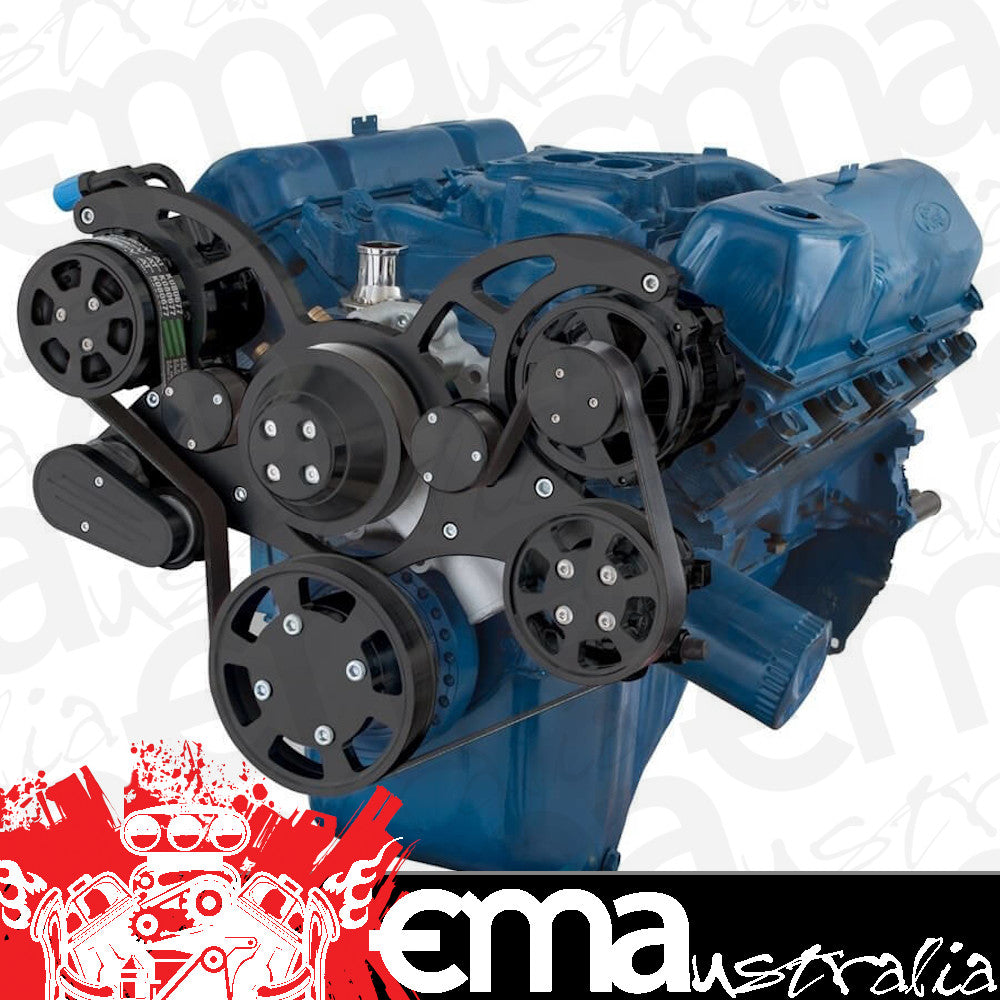 Ford Cleveland B-351C-WRAPTOR-AC 351C 351M 400 Serpentine Pulley System w/ AC PS Black CVF Racing CVF-CVF-B-351C-WRAPTOR-AC