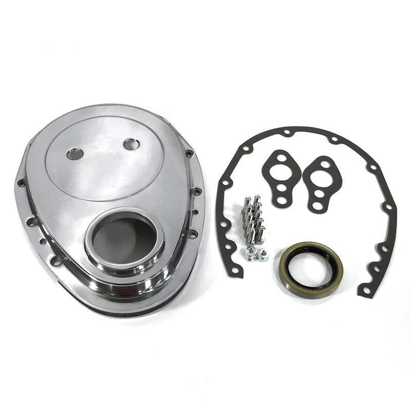 EMA-8420 EMA-8420 SMALL BLOCK CHEV TIMING COVER KIT POLISHED ALUMINIUM INC GASKETS BOLTS SEAL