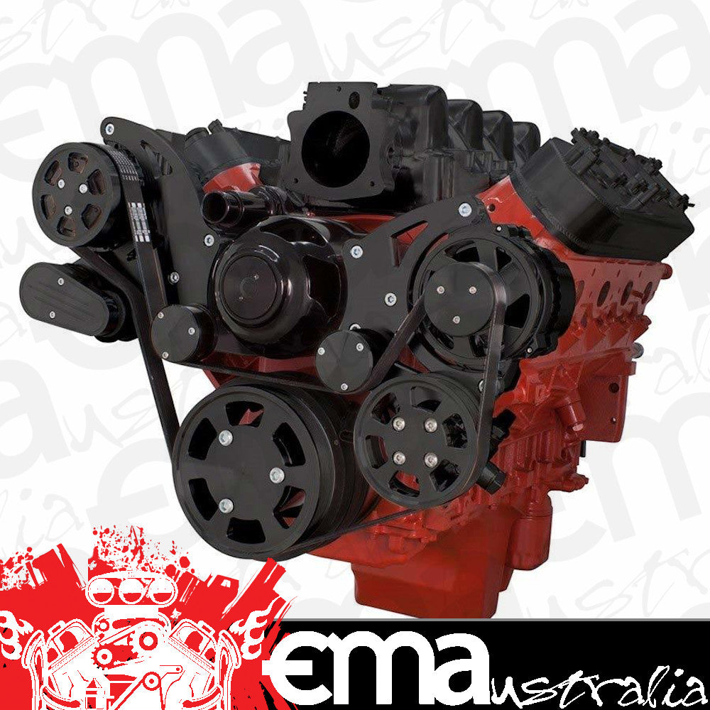CVF B-LSX-WRAPTOR-AC-EWP Stealth Black Chevy LS Engine Serpentine Kit - AC Alternator & Power Steering w/ Electric Water Pump