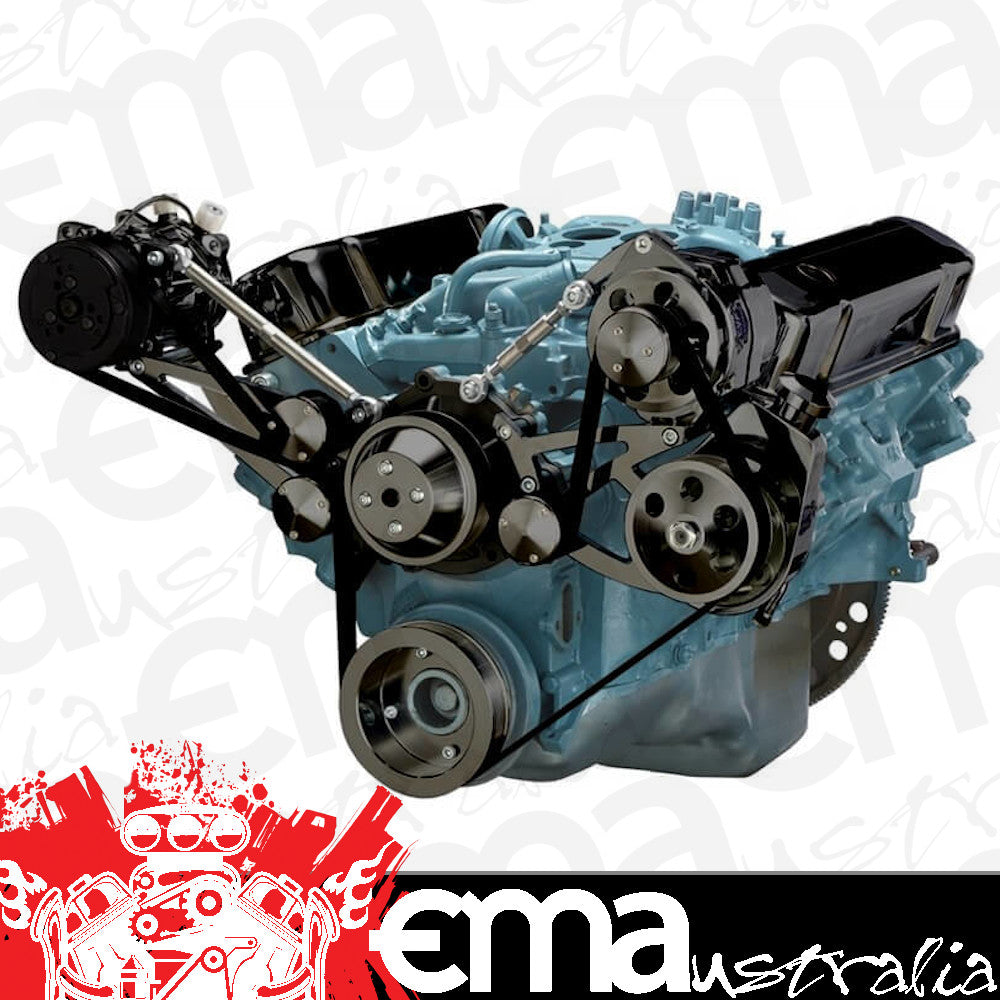 CVF B-PONT-SERPENTINE-AC Black Pontiac Serpentine Conversion - AC Power Steering & Alternator