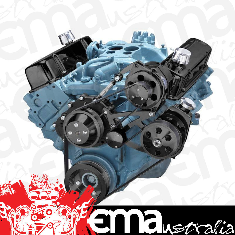 CVF B-PONT-SERPENTINE-PS Black Pontiac Serpentine Conversion - Power Steering & Alternator
