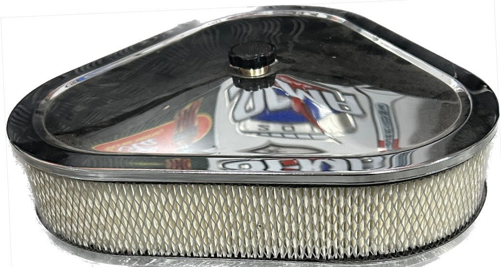 TFI-4750 Triangular Air Cleaner Chrome with Paper Filter 14" x 3"