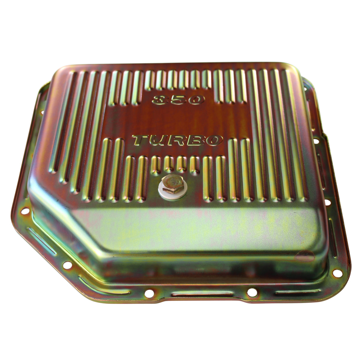 TFI Racing TFI-68-552 Transmission Pan GM Turbo 350 Finned Zinc 2" Standard OEM Depth with drain plug