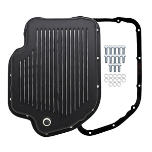 Transmission Pan GM Turbo 400 Black Alloy Depth 2-1/4" Extra Deep Fins +Hardware