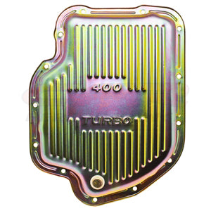 Transmission Pan GM Turbo 400 OEM Zinc Steel Finned 2" Depth with Drain Plug